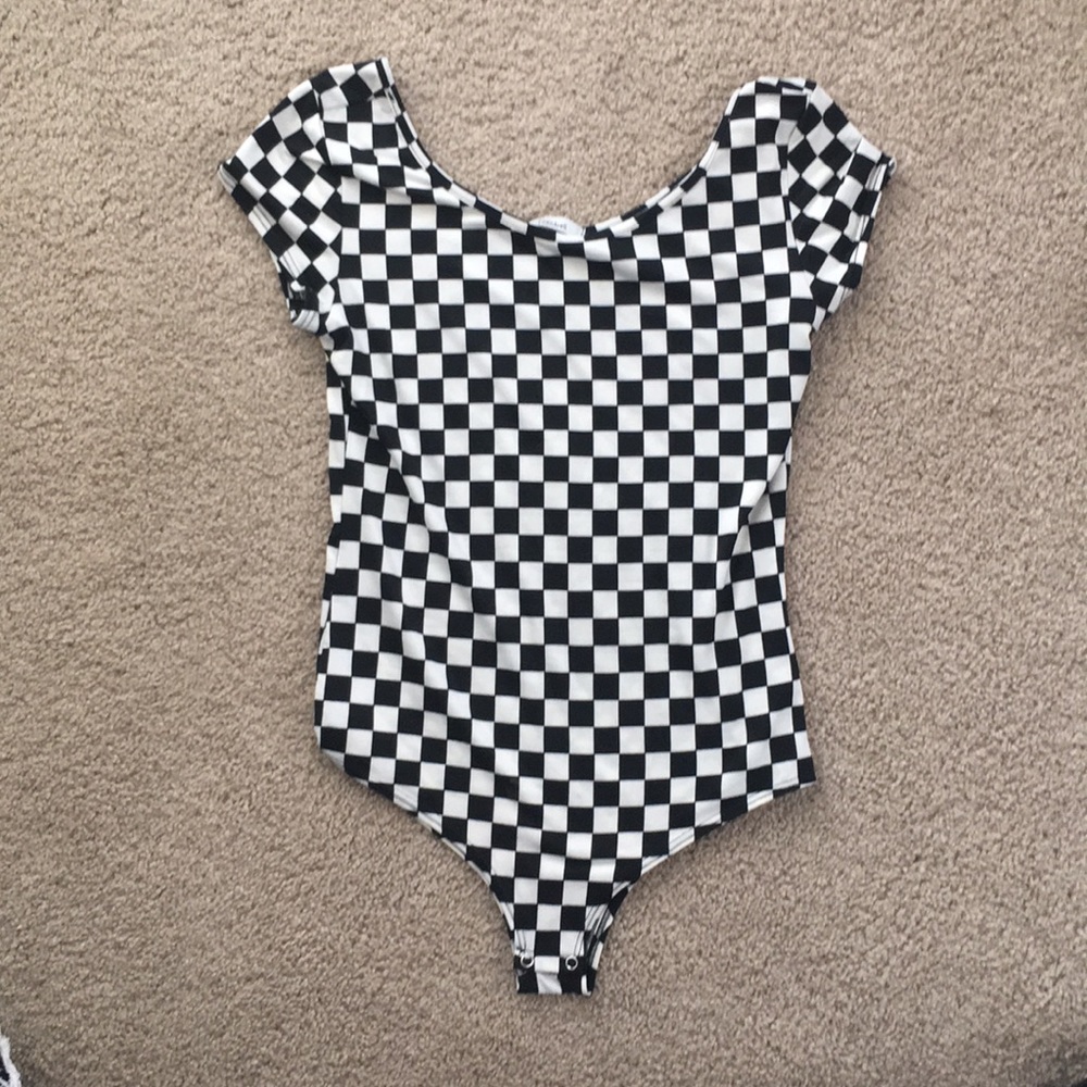 Teen Bell Scoop Neck Checkered Bodysuit
